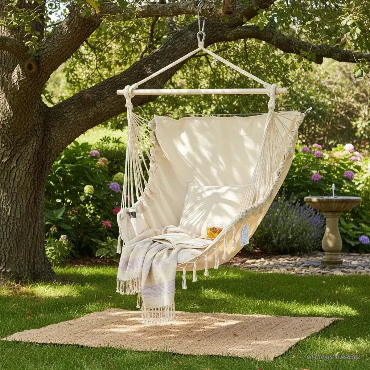 Hammock Chair with Cushions – 330LB Foldable Indoor Outdoor Swing