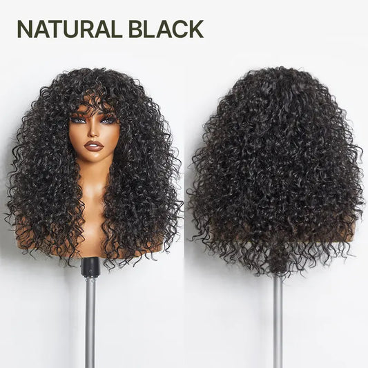 Big Volume Curly Wig with Bangs, Shaggy Layered Waves, Natural-Looking Hair for Daily Wear, Party & Cosplay