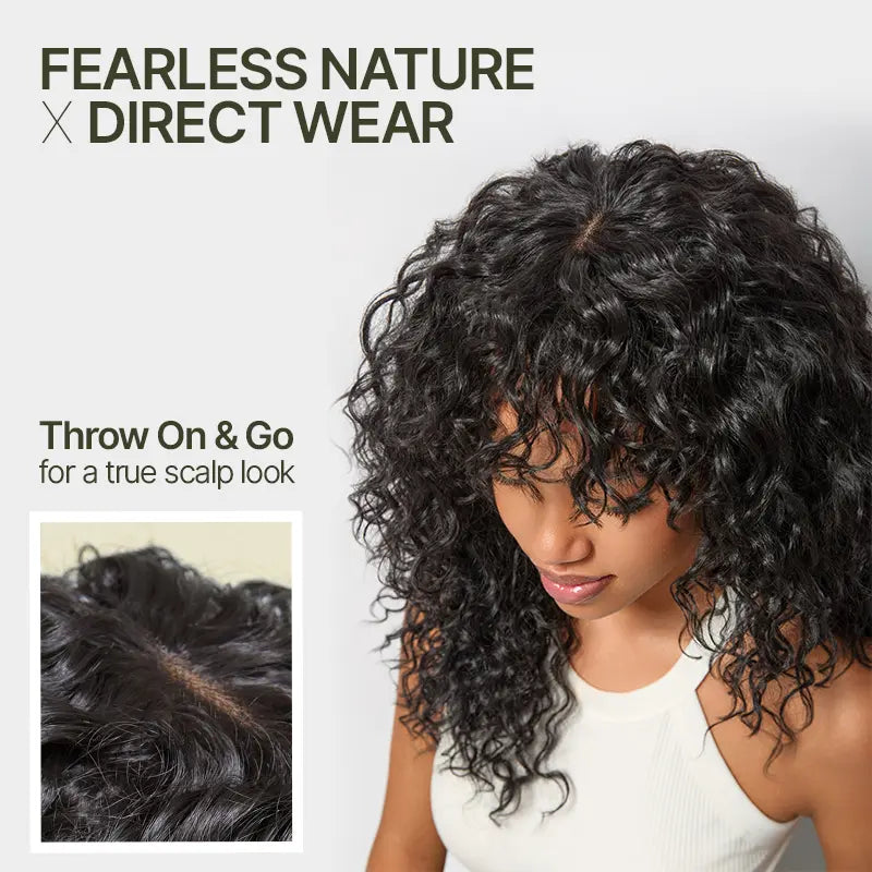 Big Volume Curly Wig with Bangs, Shaggy Layered Waves, Natural-Looking Hair for Daily Wear, Party & Cosplay