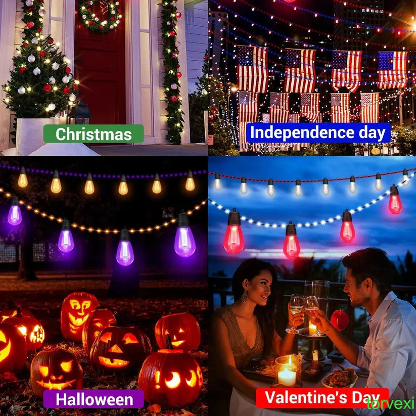 46ft Outdoor Lights S14 Waterproof Bluetooth App Remote RGB Warm White Balcony Backyard Party Holiday
