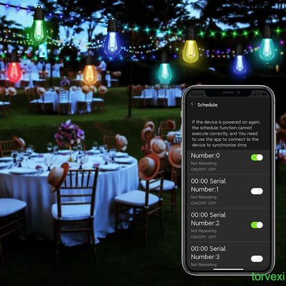 46ft Outdoor Lights S14 Waterproof Bluetooth App Remote RGB Warm White Balcony Backyard Party Holiday