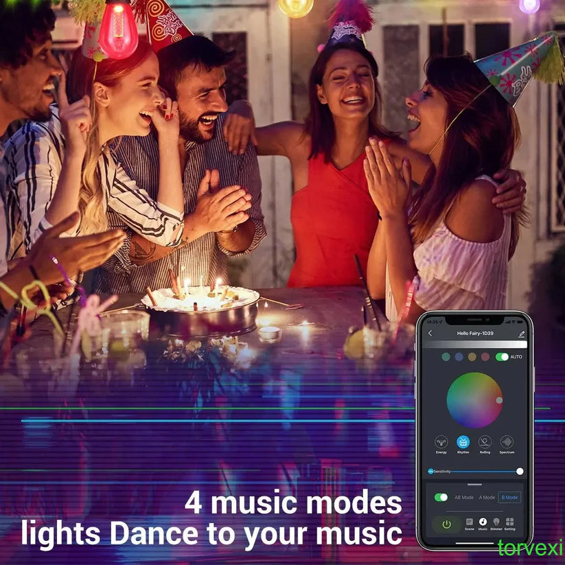 46ft Outdoor Lights S14 Waterproof Bluetooth App Remote RGB Warm White Balcony Backyard Party Holiday