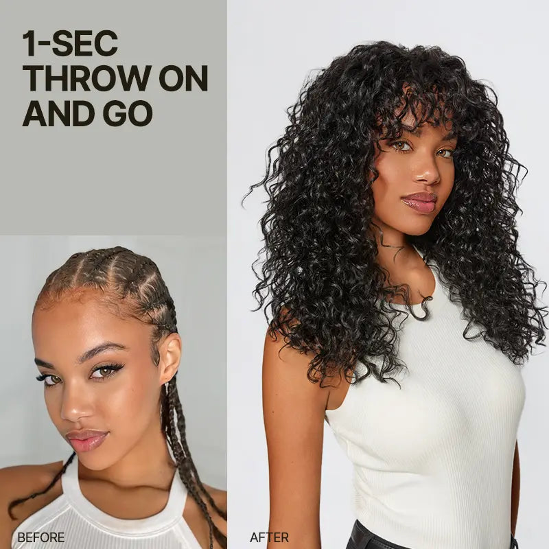 Big Volume Curly Wig with Bangs, Shaggy Layered Waves, Natural-Looking Hair for Daily Wear, Party & Cosplay