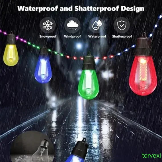 46ft Outdoor Lights S14 Waterproof Bluetooth App Remote RGB Warm White Balcony Backyard Party Holiday
