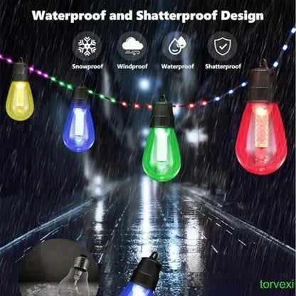 46ft Outdoor Lights S14 Waterproof Bluetooth App Remote RGB Warm White Balcony Backyard Party Holiday