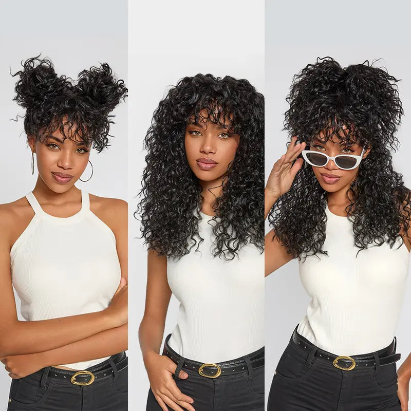 Big Volume Curly Wig with Bangs, Shaggy Layered Waves, Natural-Looking Hair for Daily Wear, Party & Cosplay
