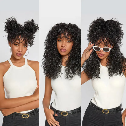 Big Volume Curly Wig with Bangs, Shaggy Layered Waves, Natural-Looking Hair for Daily Wear, Party & Cosplay