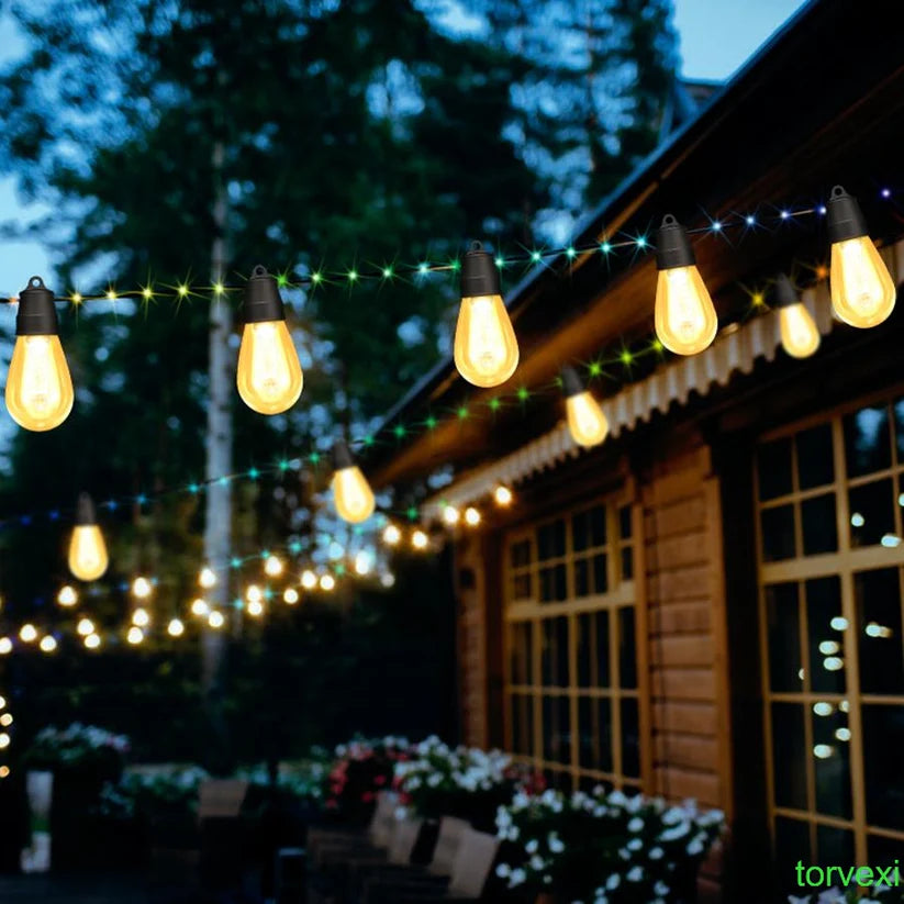 46ft Outdoor Lights S14 Waterproof Bluetooth App Remote RGB Warm White Balcony Backyard Party Holiday