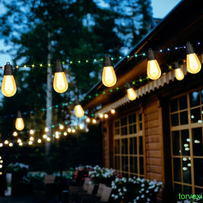 46ft Outdoor Lights S14 Waterproof Bluetooth App Remote RGB Warm White Balcony Backyard Party Holiday