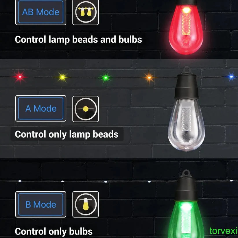 46ft Outdoor Lights S14 Waterproof Bluetooth App Remote RGB Warm White Balcony Backyard Party Holiday