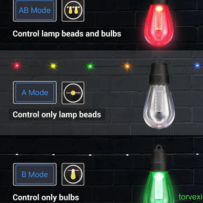 46ft Outdoor Lights S14 Waterproof Bluetooth App Remote RGB Warm White Balcony Backyard Party Holiday