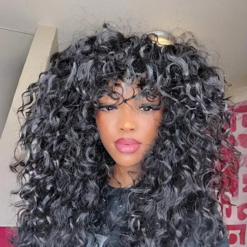 Big Volume Curly Wig with Bangs, Shaggy Layered Waves, Natural-Looking Hair for Daily Wear, Party & Cosplay