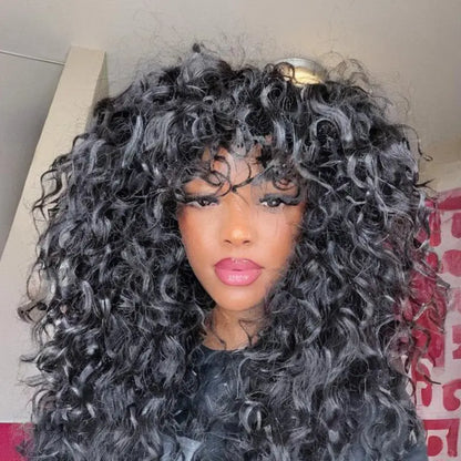 Big Volume Curly Wig with Bangs, Shaggy Layered Waves, Natural-Looking Hair for Daily Wear, Party & Cosplay