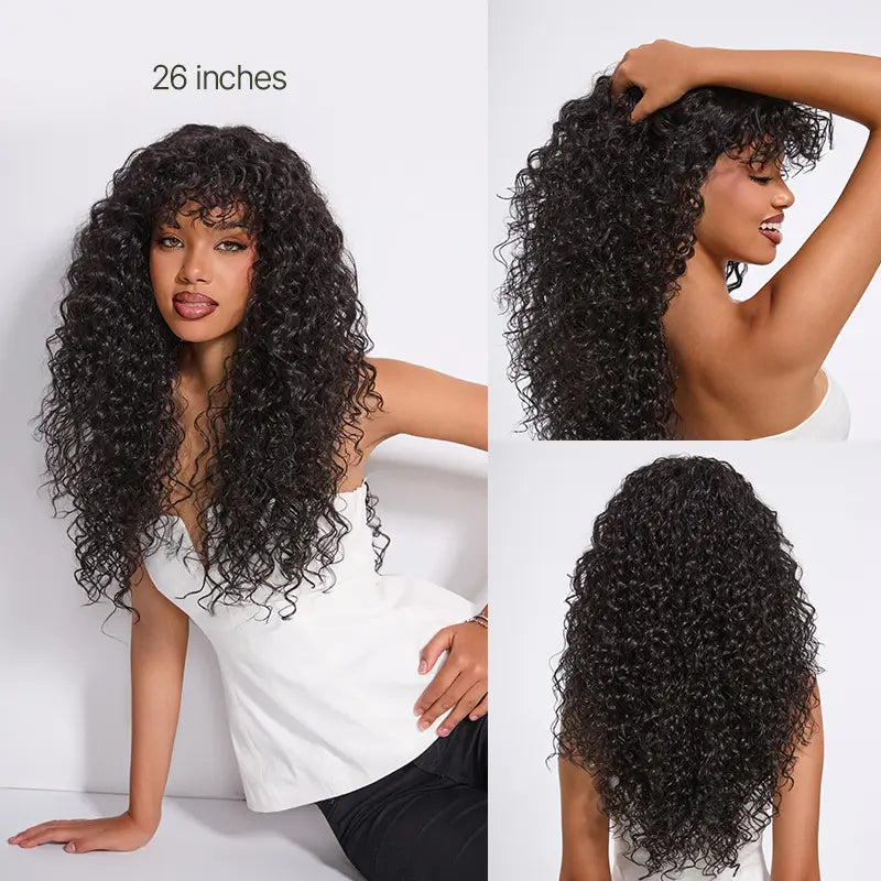 Big Volume Curly Wig with Bangs, Shaggy Layered Waves, Natural-Looking Hair for Daily Wear, Party & Cosplay