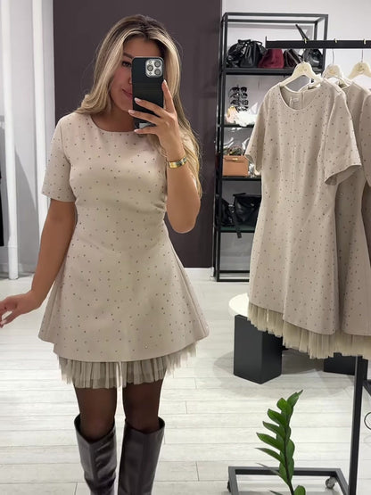 Elegant round neck sparkling rhinestone dress