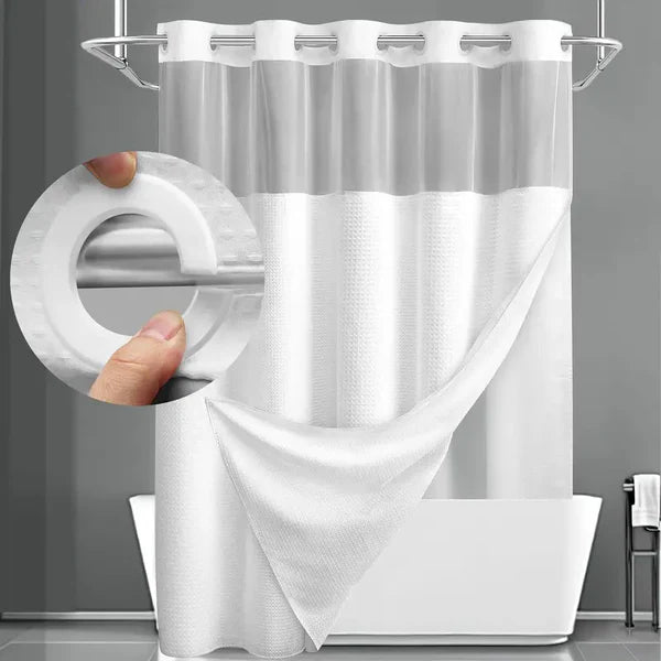 Luxury Hookless Shower Curtain with Snap-In Waterproof Liner