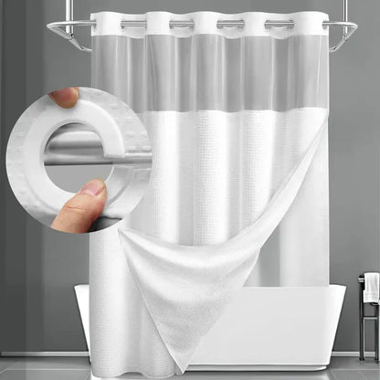 Luxury Hookless Shower Curtain with Snap-In Waterproof Liner