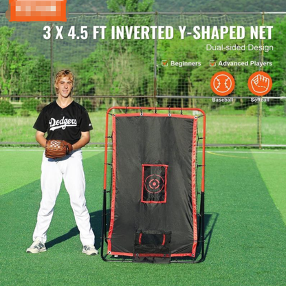 Baseball And Softball Rebounder Net, 3.5 x 4.5 ft 2-in-1 Switch Hitter Pitch Trainer, PitchBack Baseball Pitching Return