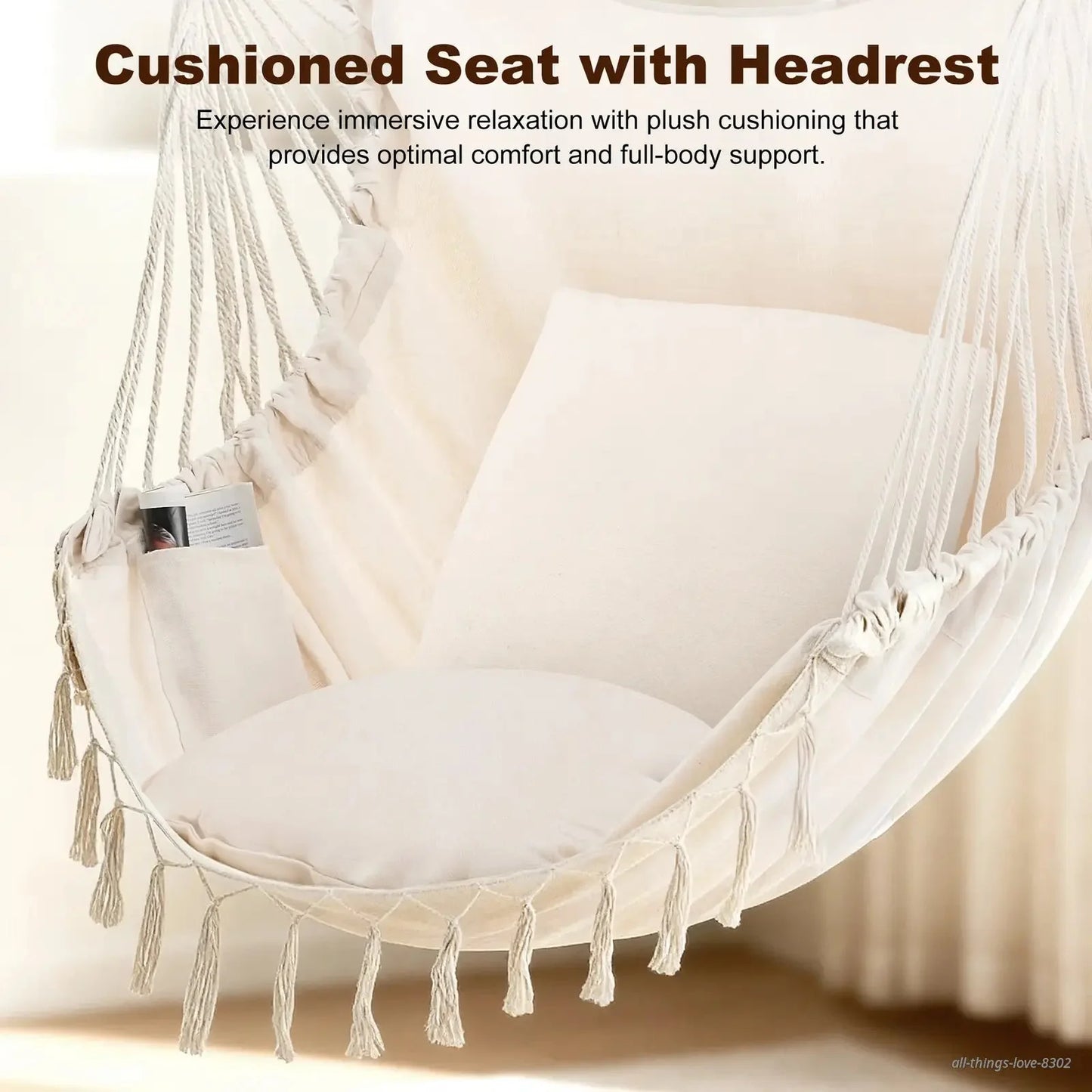 Hammock Chair with Cushions – 330LB Foldable Indoor Outdoor Swing