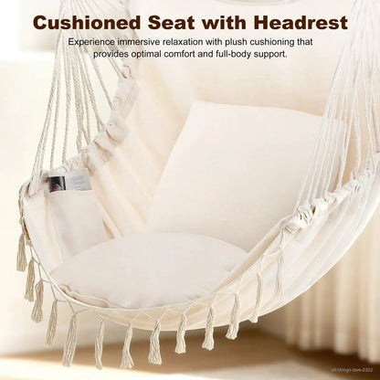 Hammock Chair with Cushions – 330LB Foldable Indoor Outdoor Swing