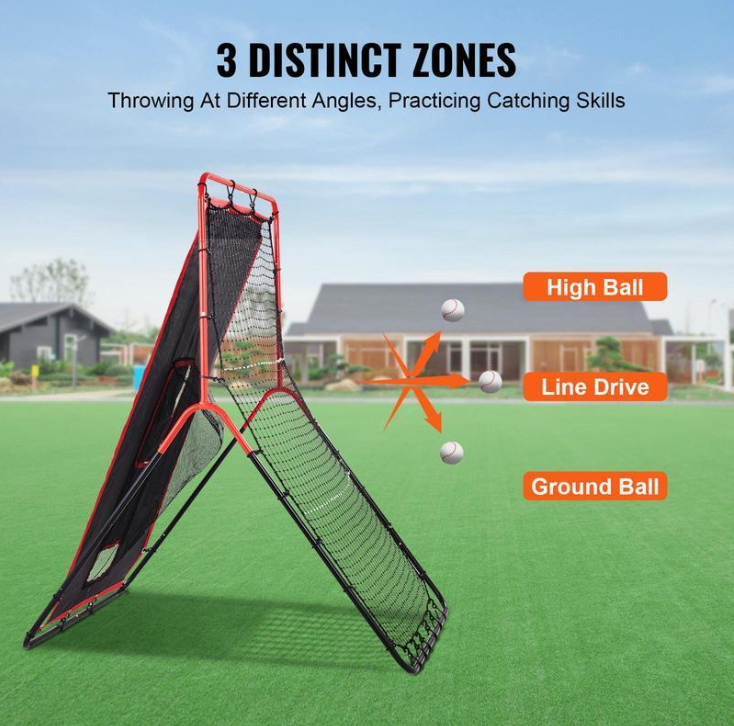 Baseball And Softball Rebounder Net, 3.5 x 4.5 ft 2-in-1 Switch Hitter Pitch Trainer, PitchBack Baseball Pitching Return