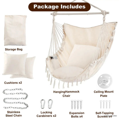 Hammock Chair with Cushions – 330LB Foldable Indoor Outdoor Swing