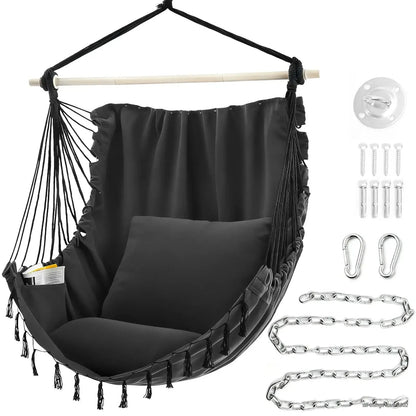 Hammock Chair with Cushions – 330LB Foldable Indoor Outdoor Swing