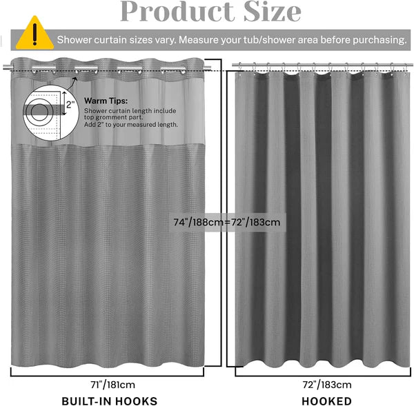 Luxury Hookless Shower Curtain with Snap-In Waterproof Liner