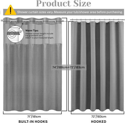 Luxury Hookless Shower Curtain with Snap-In Waterproof Liner