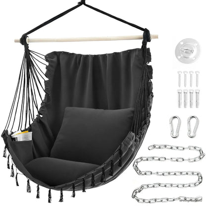 Hammock Chair with Cushions – 330LB Foldable Indoor Outdoor Swing