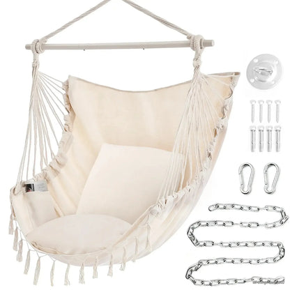 Hammock Chair with Cushions – 330LB Foldable Indoor Outdoor Swing