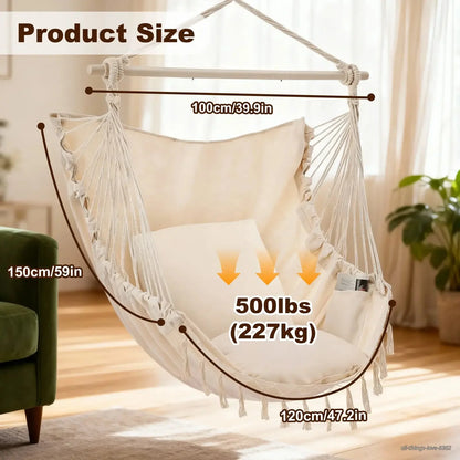Hammock Chair with Cushions – 330LB Foldable Indoor Outdoor Swing