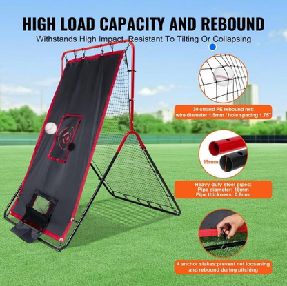 Baseball And Softball Rebounder Net, 3.5 x 4.5 ft 2-in-1 Switch Hitter Pitch Trainer, PitchBack Baseball Pitching Return