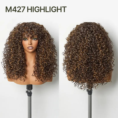 Big Volume Curly Wig with Bangs, Shaggy Layered Waves, Natural-Looking Hair for Daily Wear, Party & Cosplay