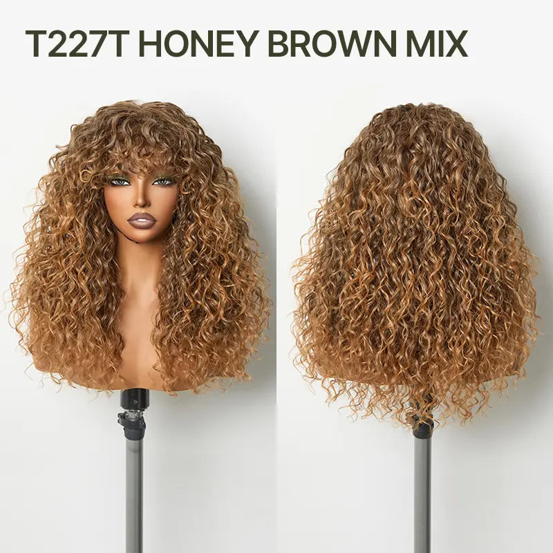 Big Volume Curly Wig with Bangs, Shaggy Layered Waves, Natural-Looking Hair for Daily Wear, Party & Cosplay