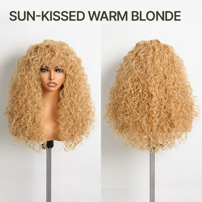 Big Volume Curly Wig with Bangs, Shaggy Layered Waves, Natural-Looking Hair for Daily Wear, Party & Cosplay