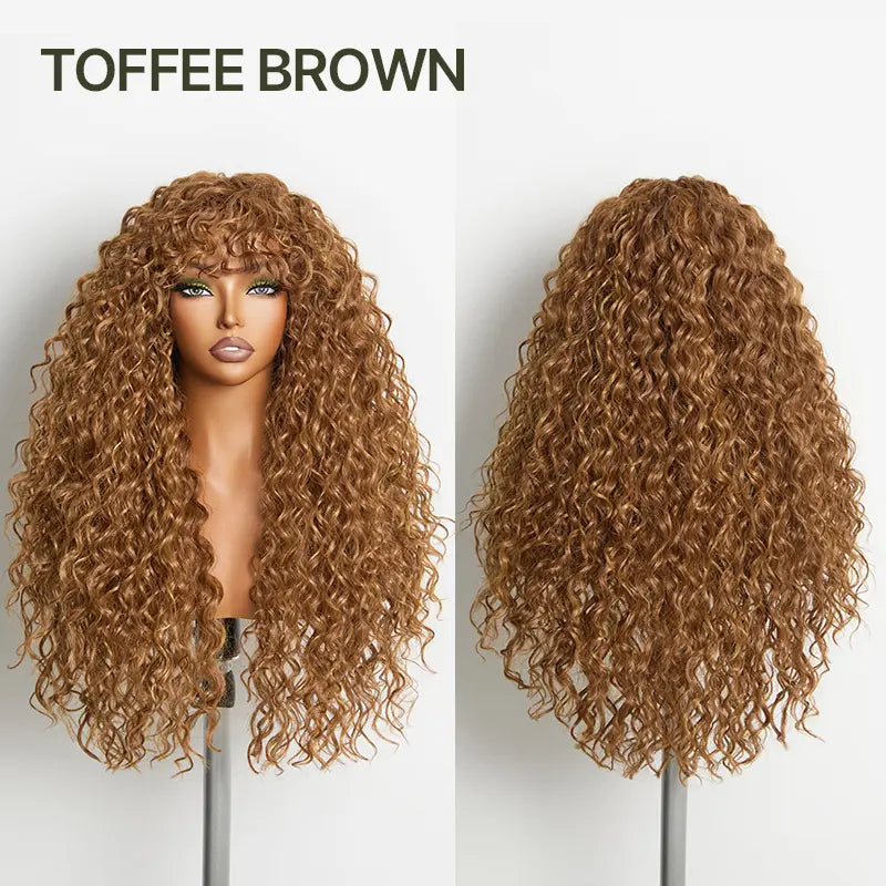 Big Volume Curly Wig with Bangs, Shaggy Layered Waves, Natural-Looking Hair for Daily Wear, Party & Cosplay