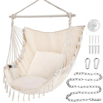 Hammock Chair with Cushions – 330LB Foldable Indoor Outdoor Swing