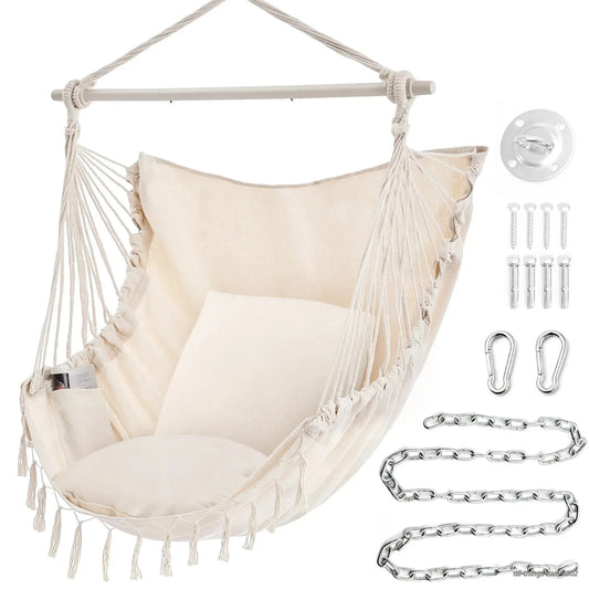 Hammock Chair with Cushions – 330LB Foldable Indoor Outdoor Swing