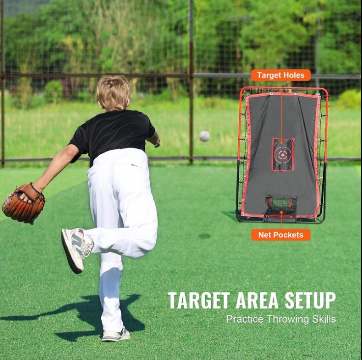 Baseball And Softball Rebounder Net, 3.5 x 4.5 ft 2-in-1 Switch Hitter Pitch Trainer, PitchBack Baseball Pitching Return