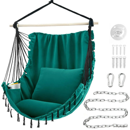 Hammock Chair with Cushions – 330LB Foldable Indoor Outdoor Swing