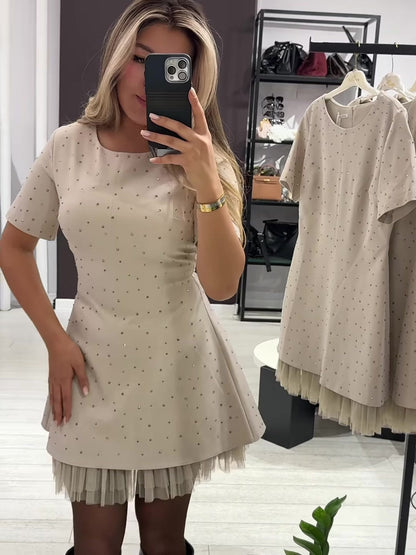 Elegant round neck sparkling rhinestone dress